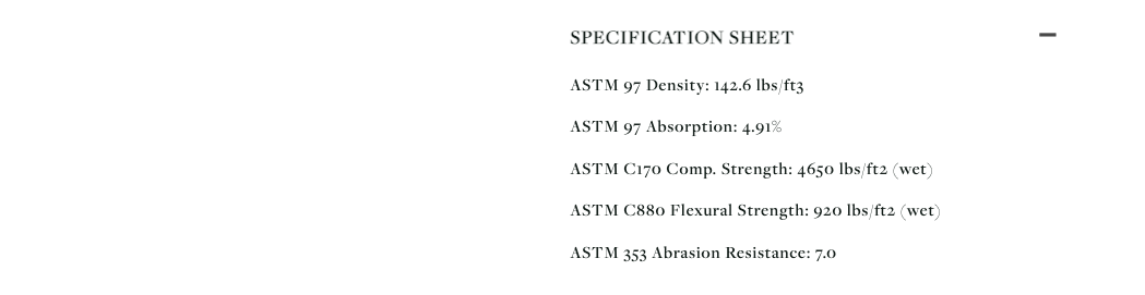 Example of the Product Spec Sheet block on the PDP